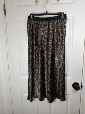 Black Mid-Maxi Skirt with Red Floral Print - Knit Riot